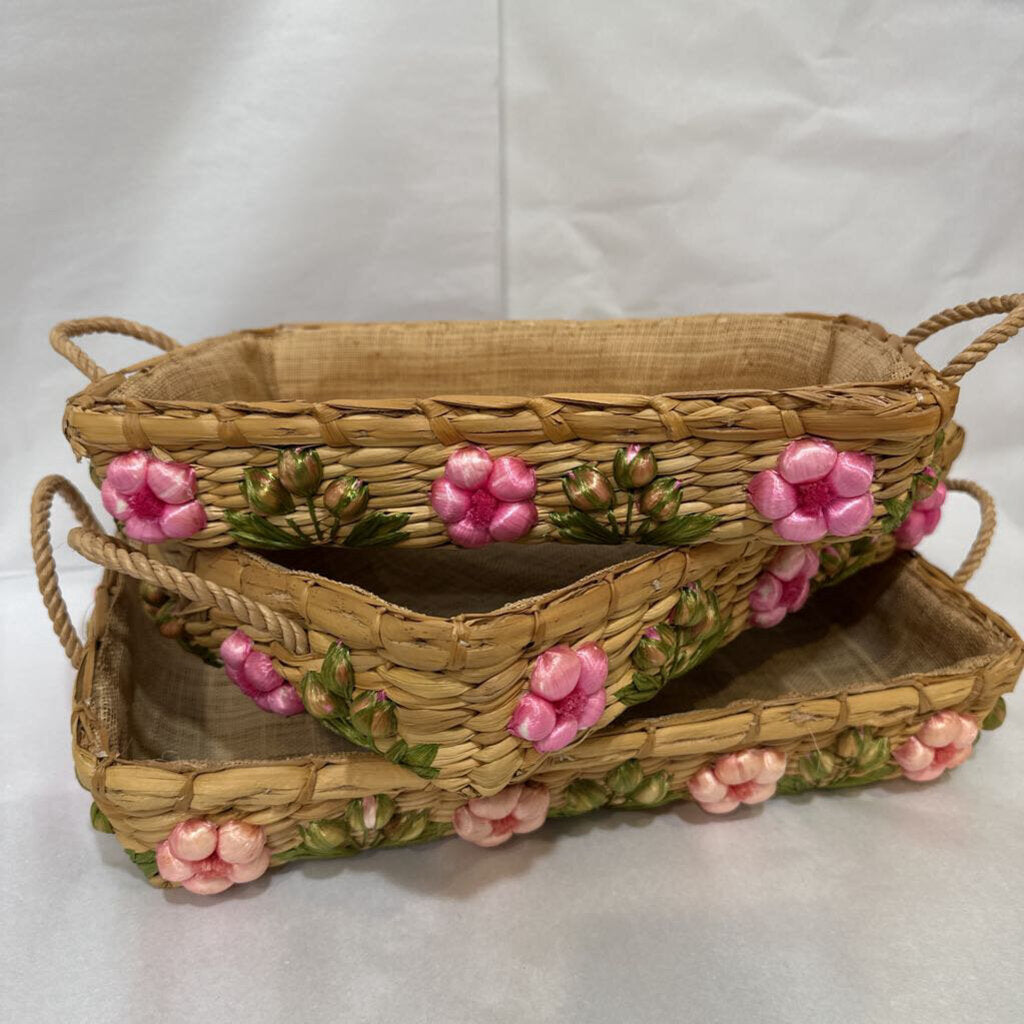 Vintage Nesting Daisy Straw Casserole Dish Carriers