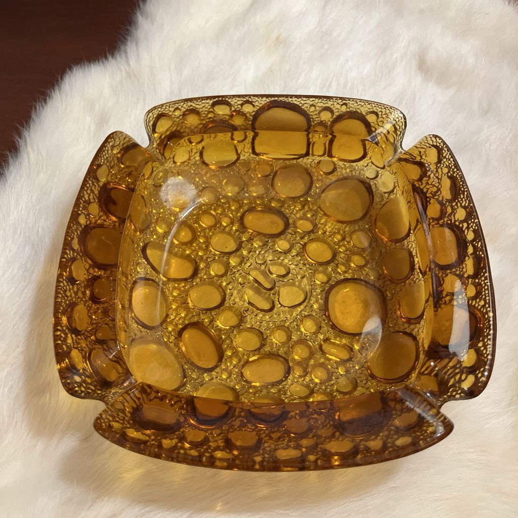 Vintage Libbey Amber Bubble Glass Ashtray