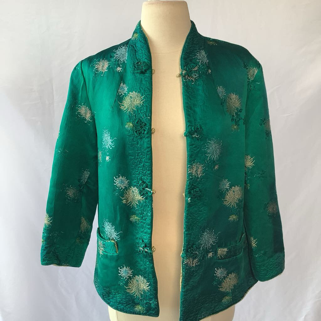 1960s Turquoise Yellow Asian Reversible Brocade Blazer