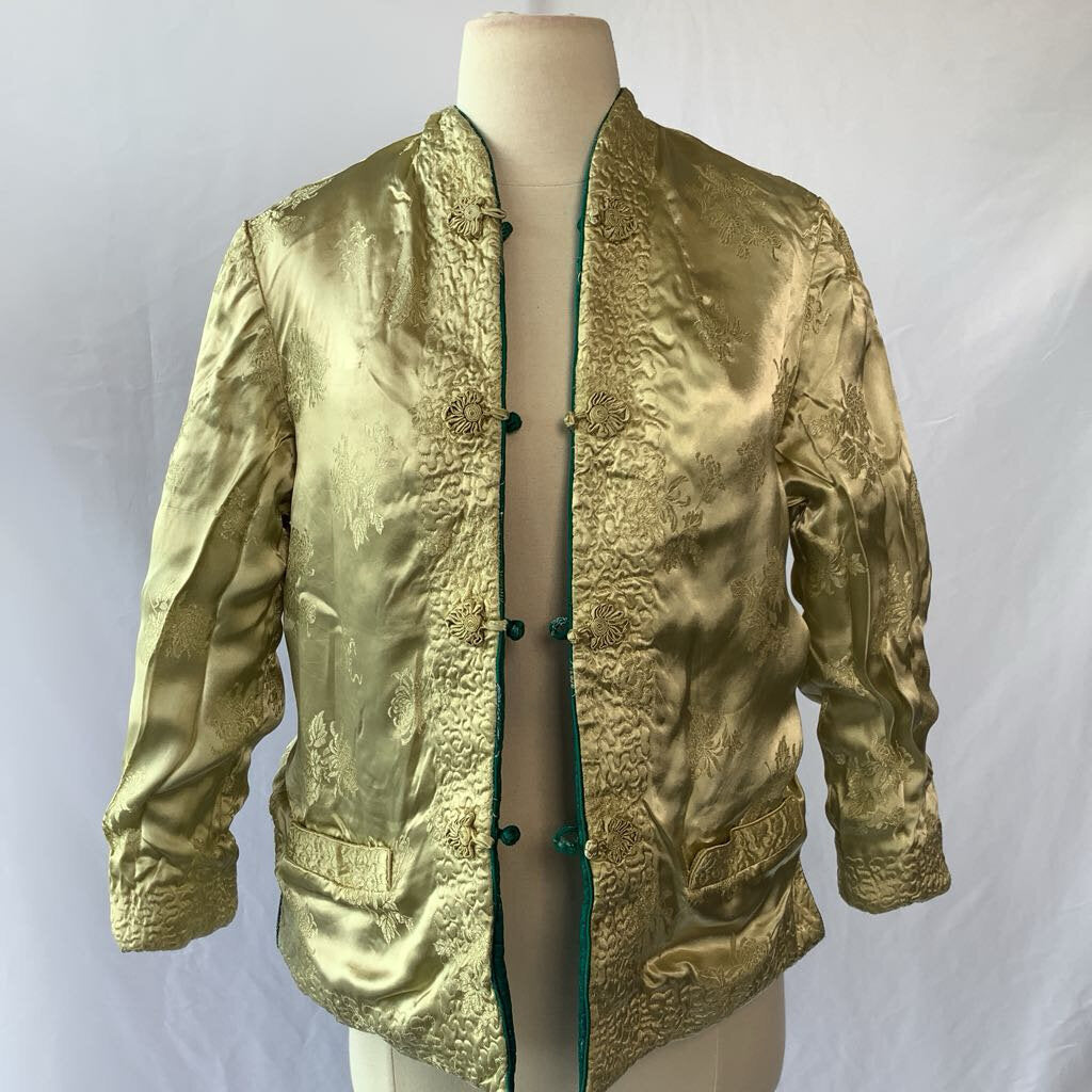 1960s Turquoise Yellow Asian Reversible Brocade Blazer
