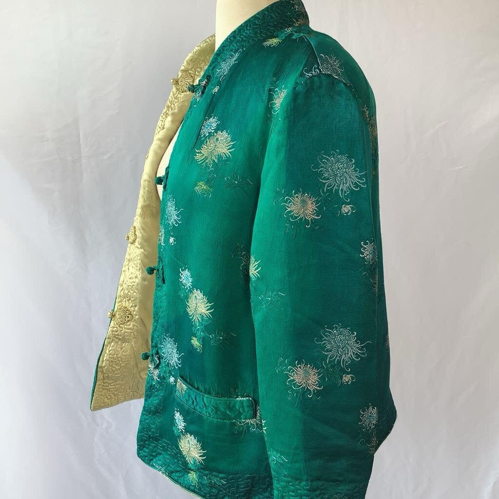 1960s Turquoise Yellow Asian Reversible Brocade Blazer