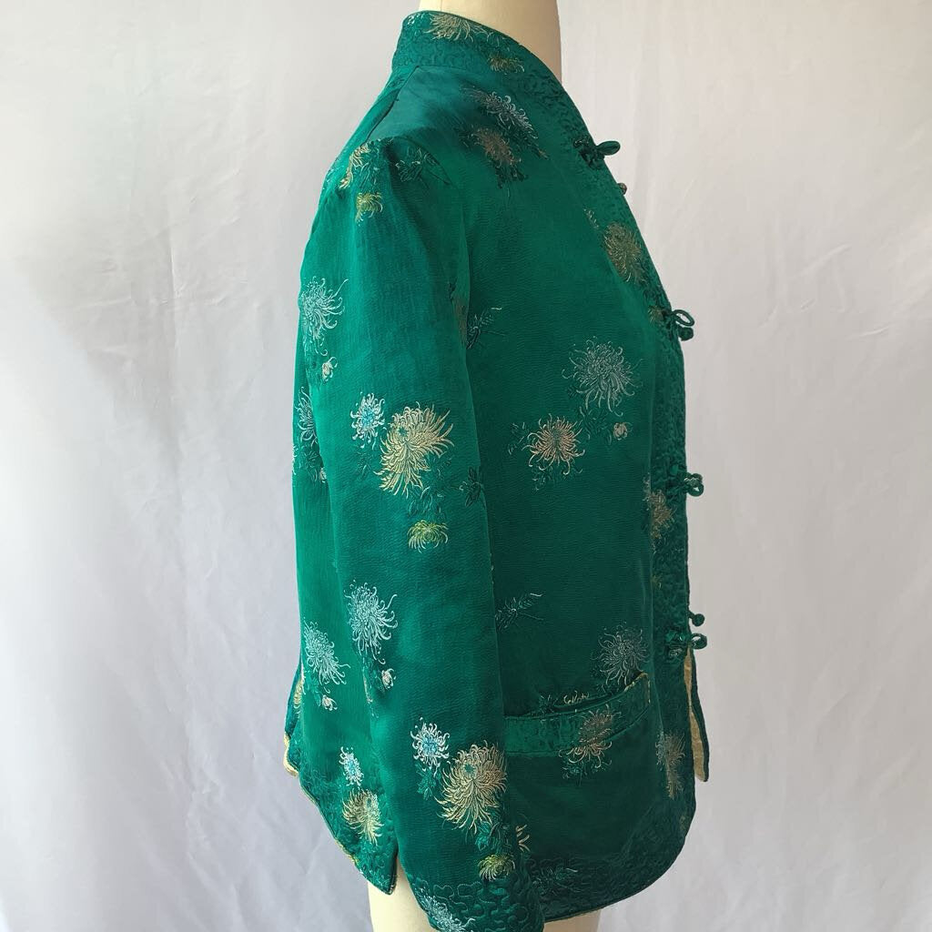 1960s Turquoise Yellow Asian Reversible Brocade Blazer