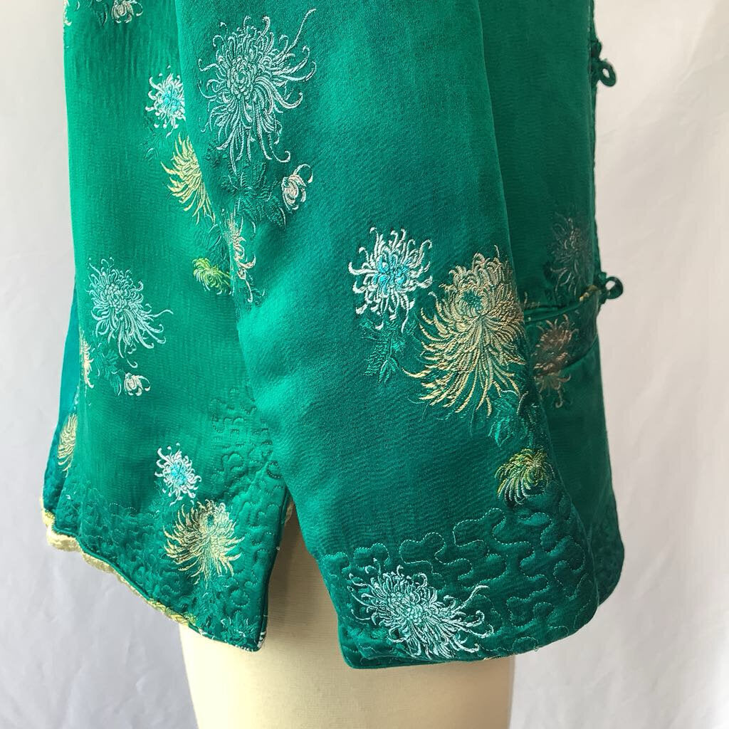 1960s Turquoise Yellow Asian Reversible Brocade Blazer