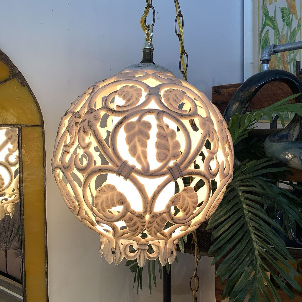 1960's Round Ornate Swag Lamp