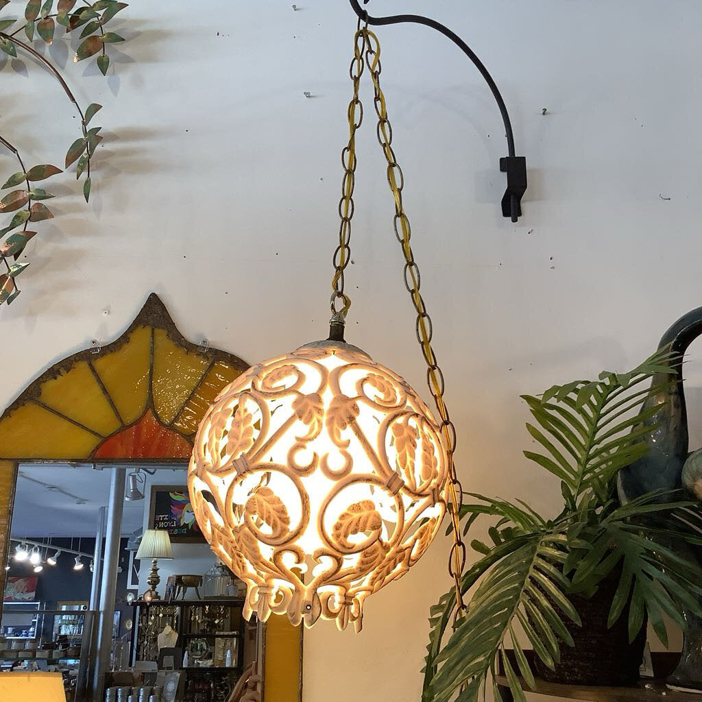 1960's Round Ornate Swag Lamp