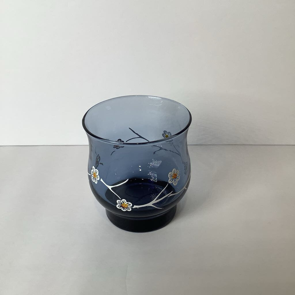 Vintage Libby Smokey Blue Dogwood Flower Rocks Glass Set