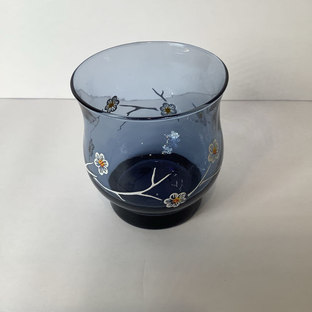 Vintage Libby Smokey Blue Dogwood Flower Rocks Glass Set
