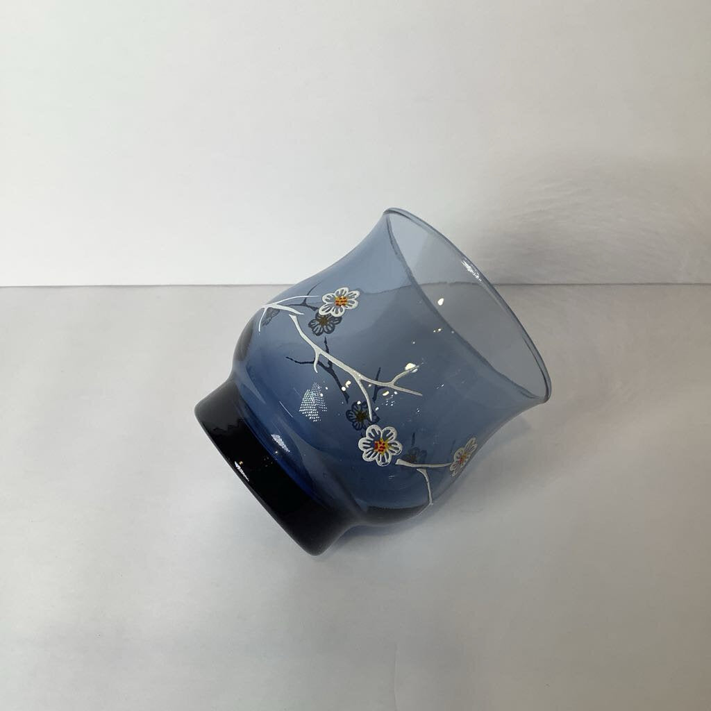 Vintage Libby Smokey Blue Dogwood Flower Rocks Glass Set