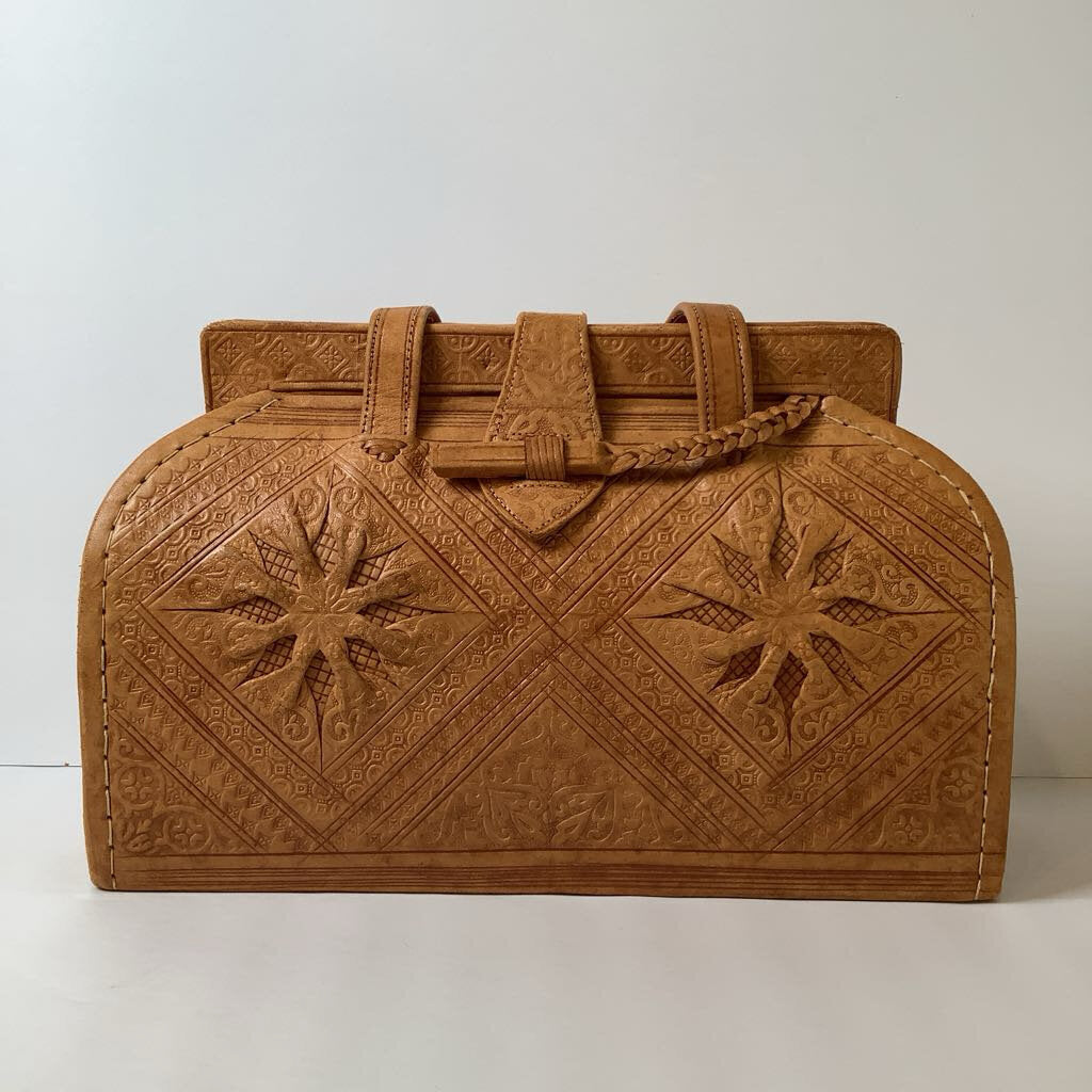 1970s Vintage Tooled Leather Boho Handbag