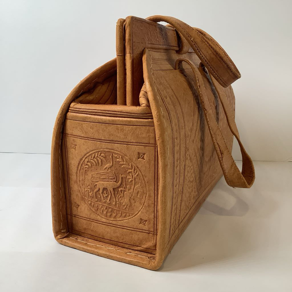1970s Vintage Tooled Leather Boho Handbag