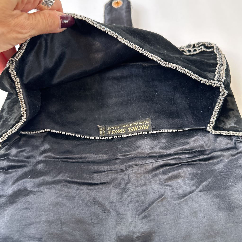 1960s Michel Swiss French Beaded & Velvet Clutch Evening Bag