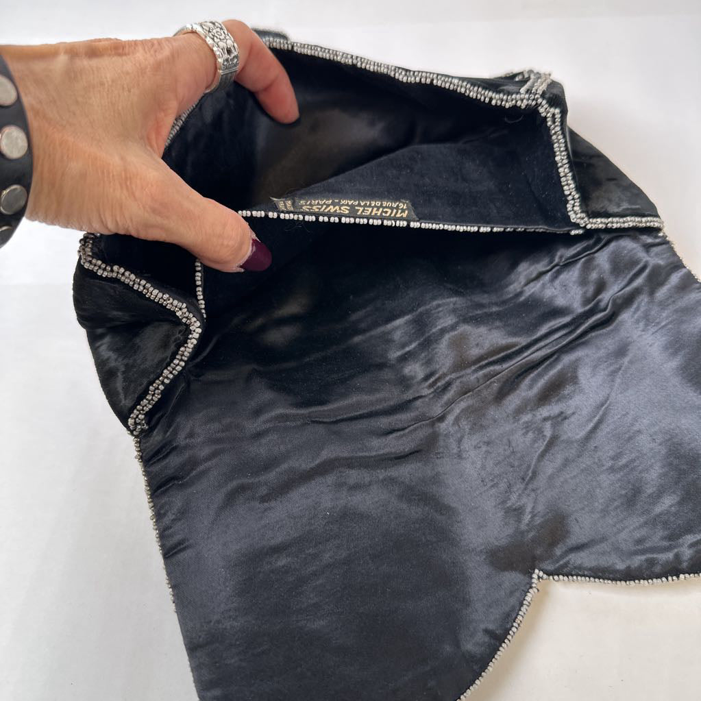 1960s Michel Swiss French Beaded & Velvet Clutch Evening Bag