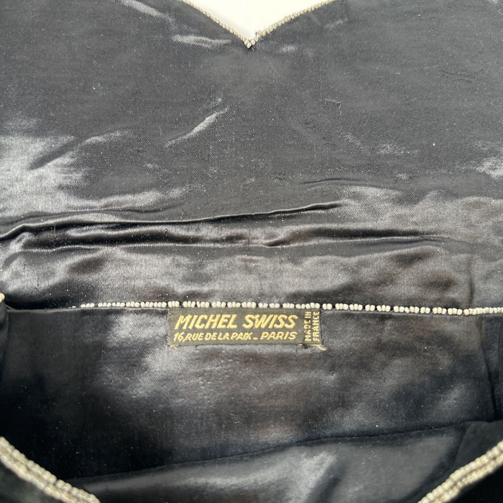 1960s Michel Swiss French Beaded & Velvet Clutch Evening Bag