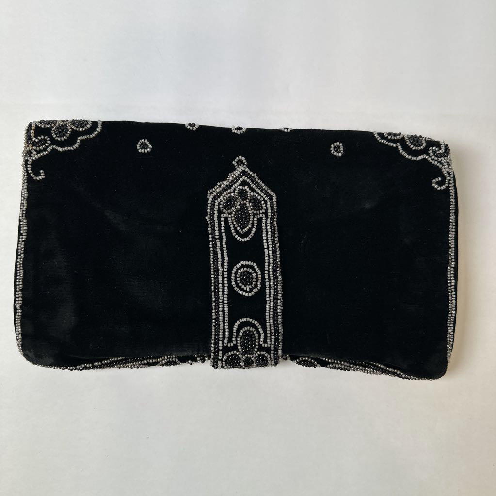 1960s Michel Swiss French Beaded & Velvet Clutch Evening Bag