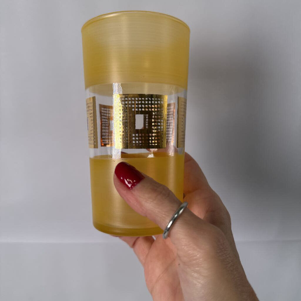 Mid-Century Set of 6 Pastel Frosted Highball Glasses
