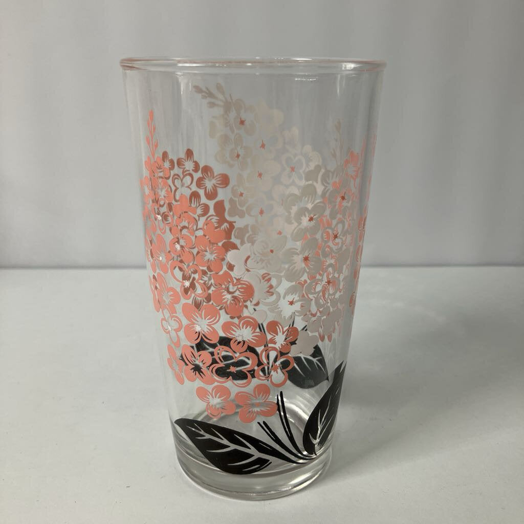 Set of 8 1950s Pink and White Floral Tumbler Glasses