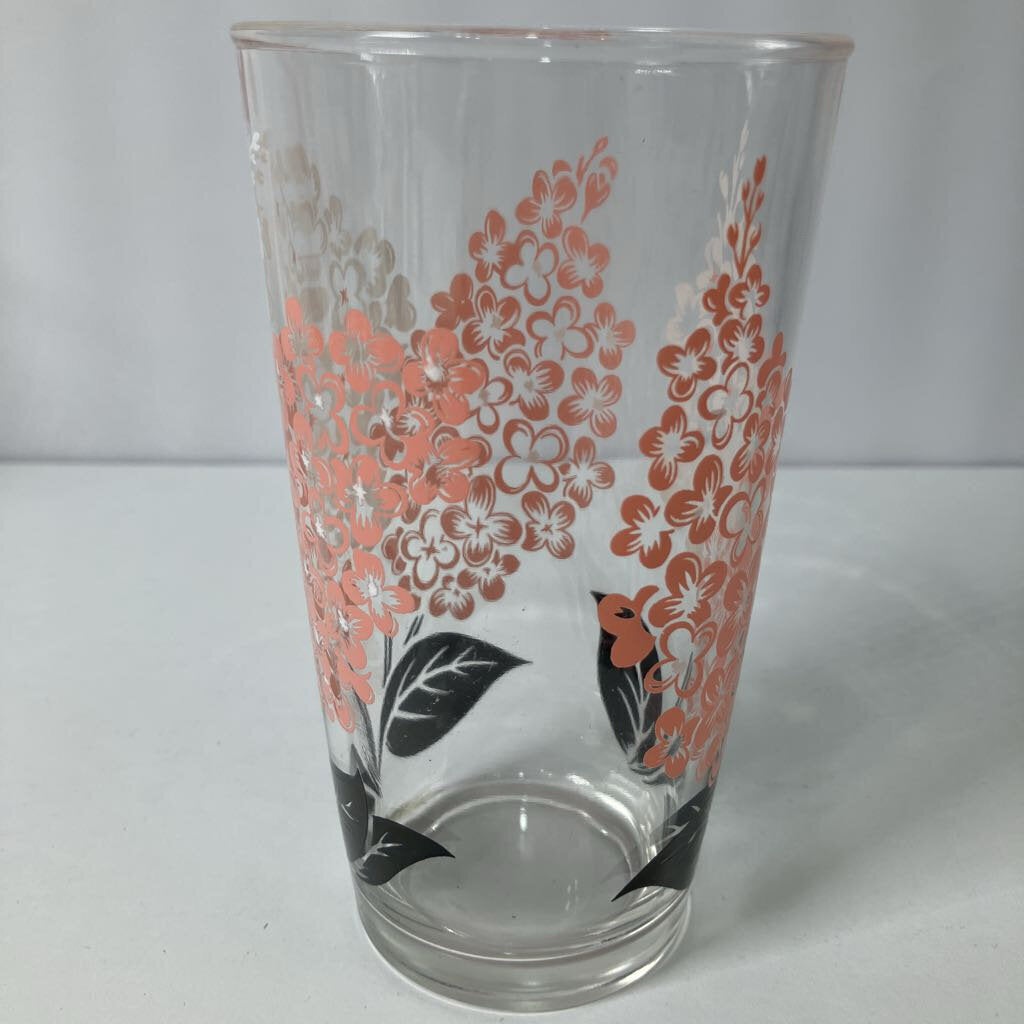 Set of 8 1950s Pink and White Floral Tumbler Glasses
