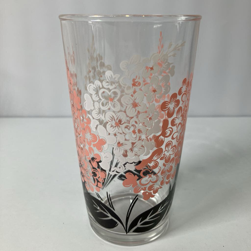 Set of 8 1950s Pink and White Floral Tumbler Glasses