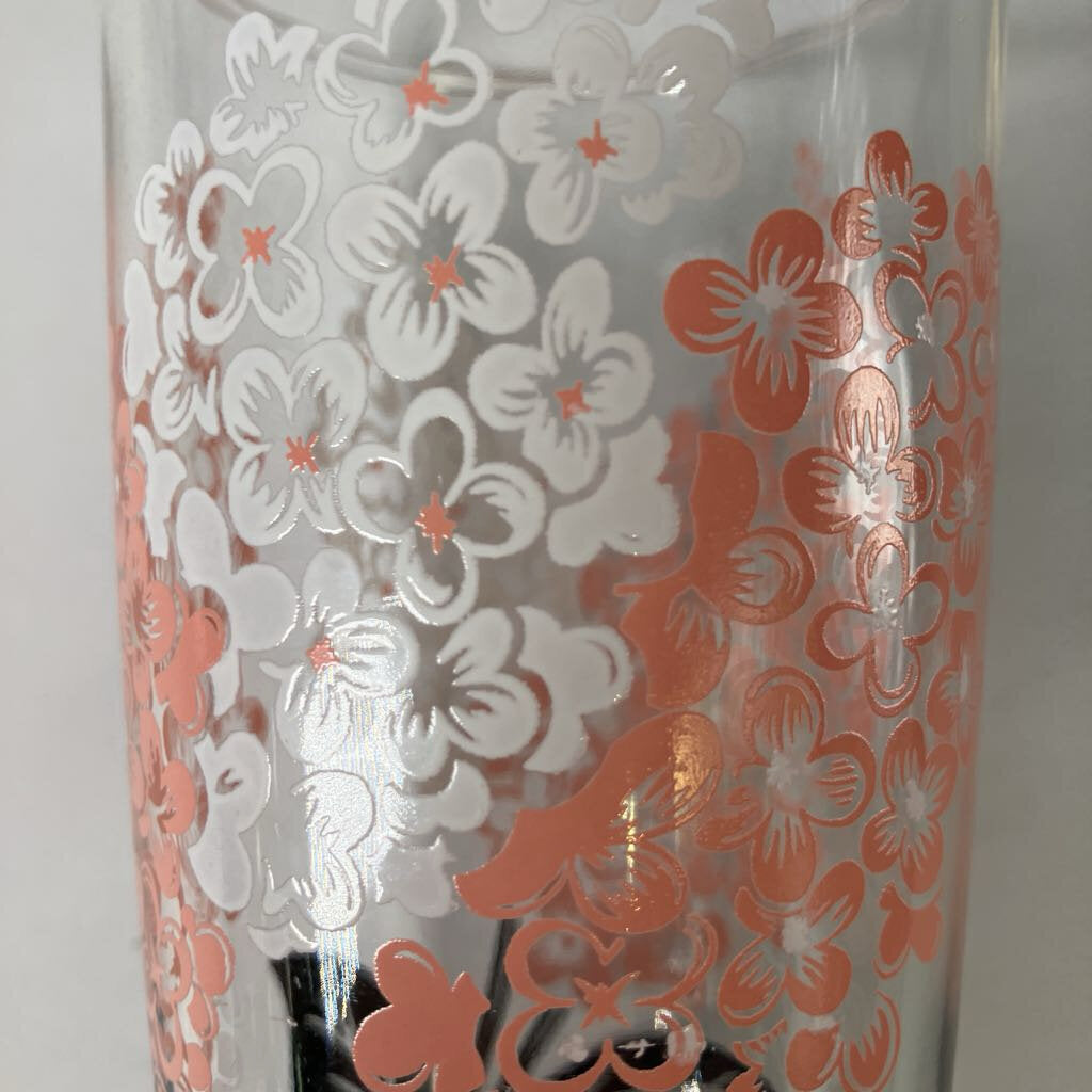 Set of 8 1950s Pink and White Floral Tumbler Glasses