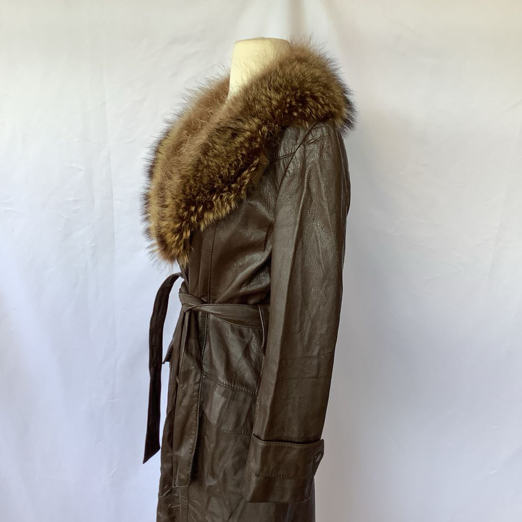 1970s Evans Leather & Fur Coat w/ Belt