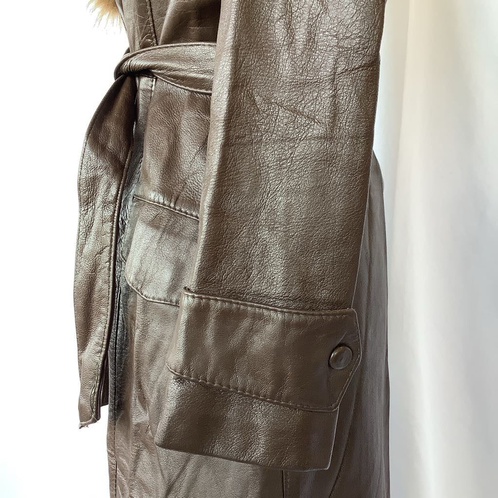 1970s Evans Leather & Fur Coat w/ Belt