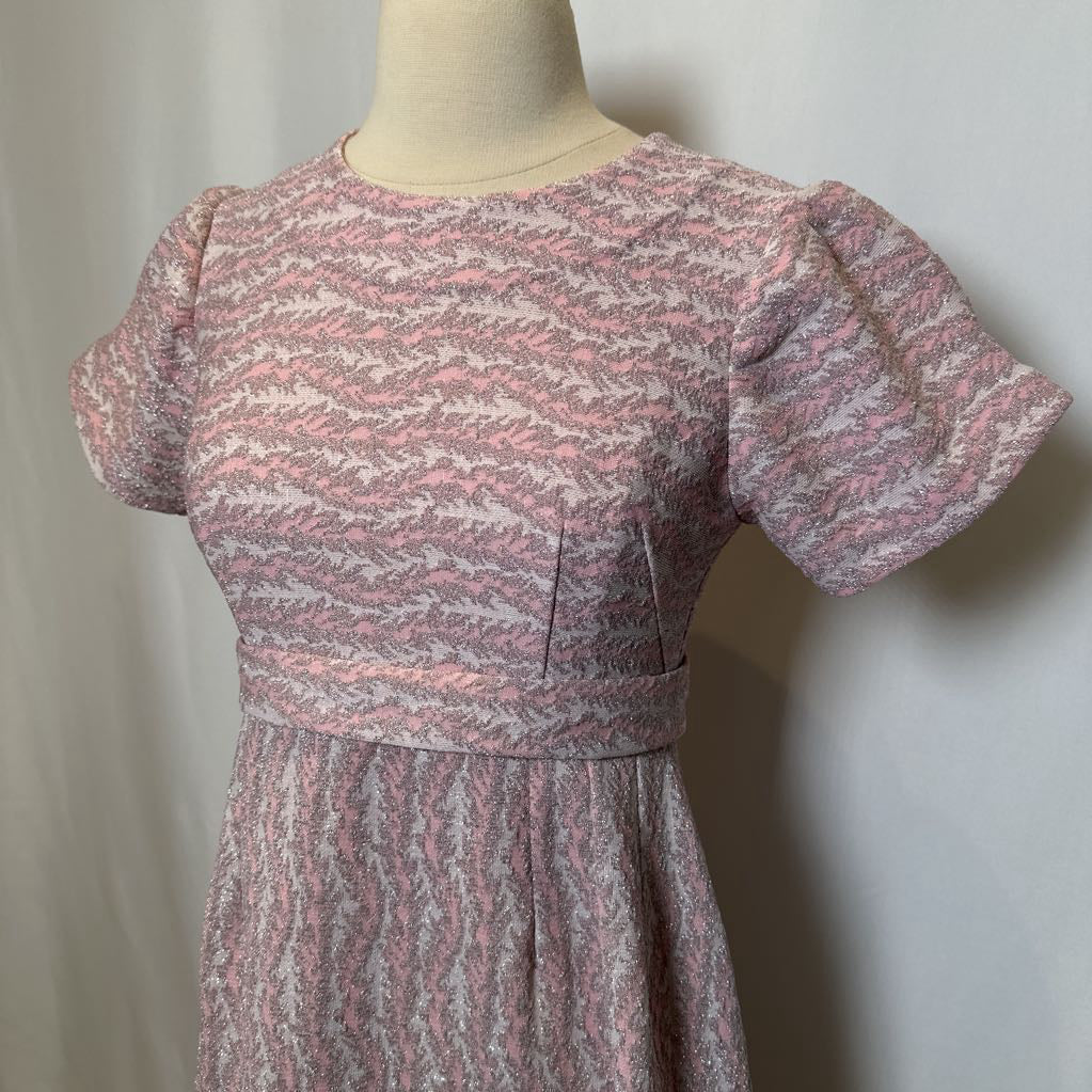 60s Shiny Pink Maxi Dress w/ Metallica Thread