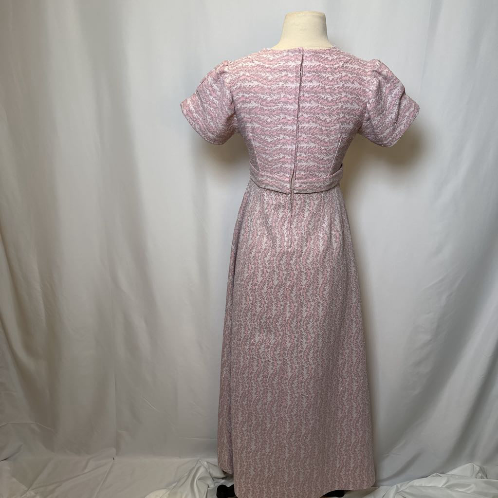 60s Shiny Pink Maxi Dress w/ Metallica Thread