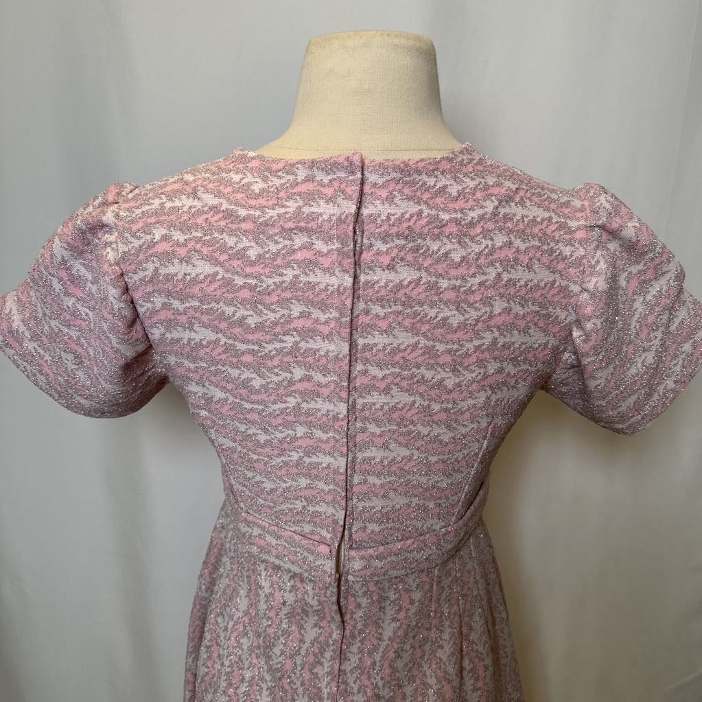 60s Shiny Pink Maxi Dress w/ Metallica Thread