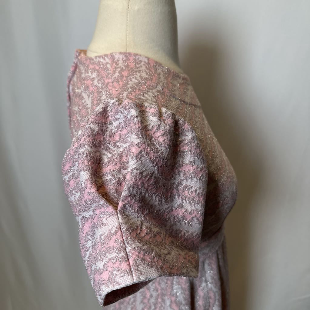60s Shiny Pink Maxi Dress w/ Metallica Thread