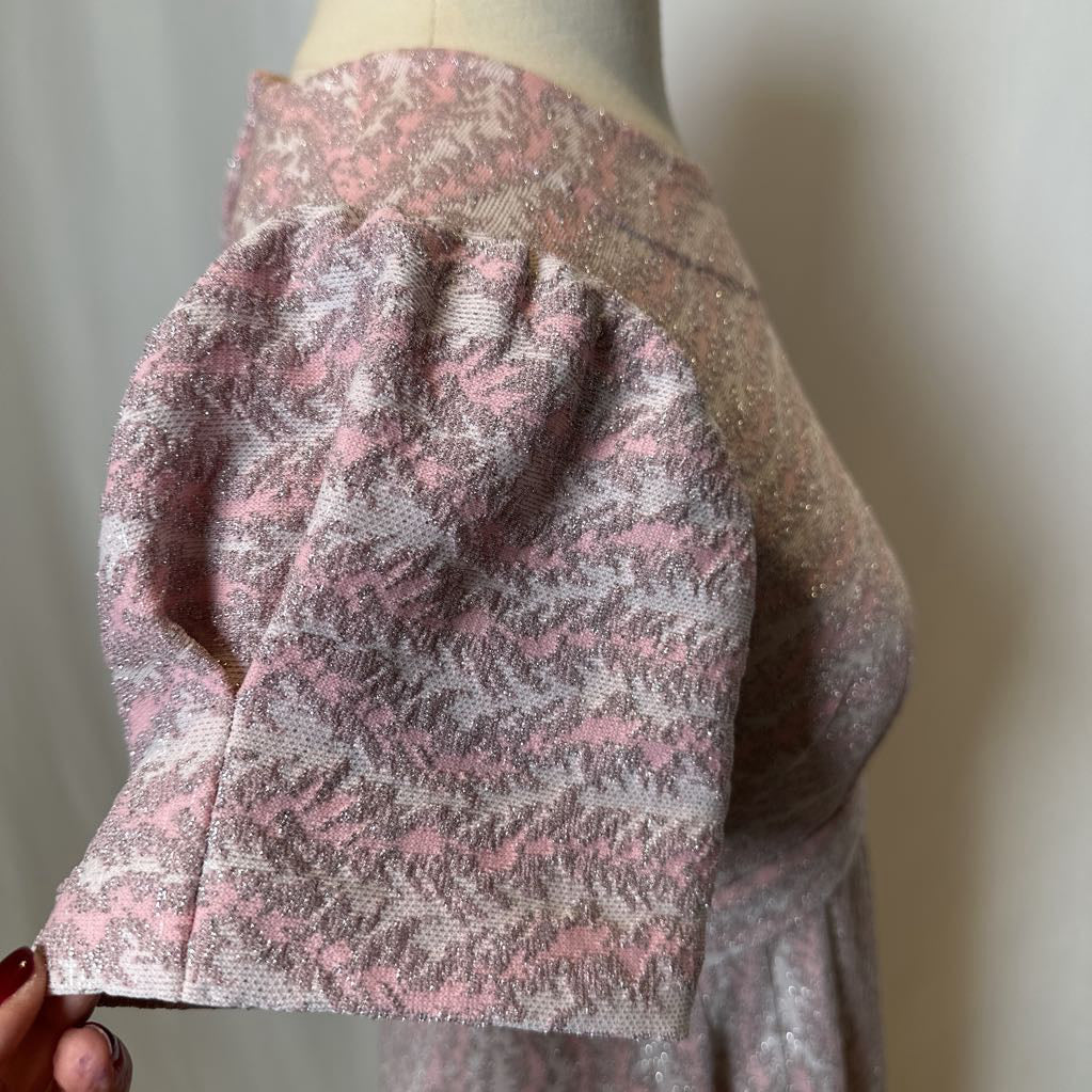 60s Shiny Pink Maxi Dress w/ Metallica Thread