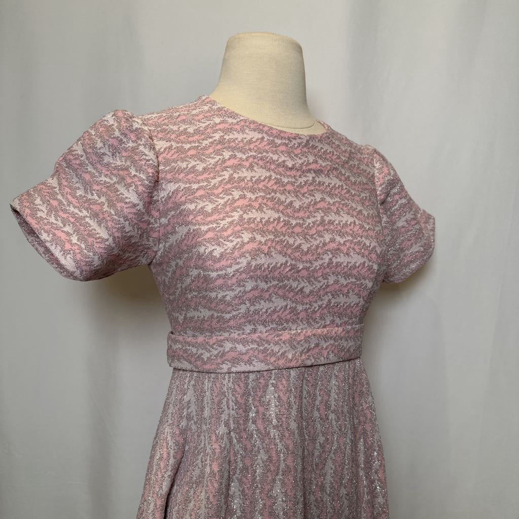 60s Shiny Pink Maxi Dress w/ Metallica Thread