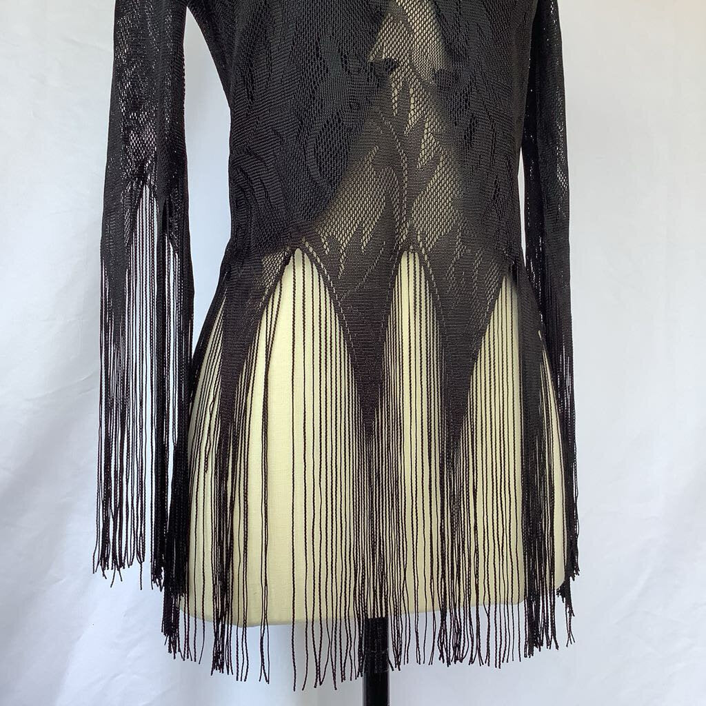 1970s Fredrick's of Hollywood Black Lace Fringe Top