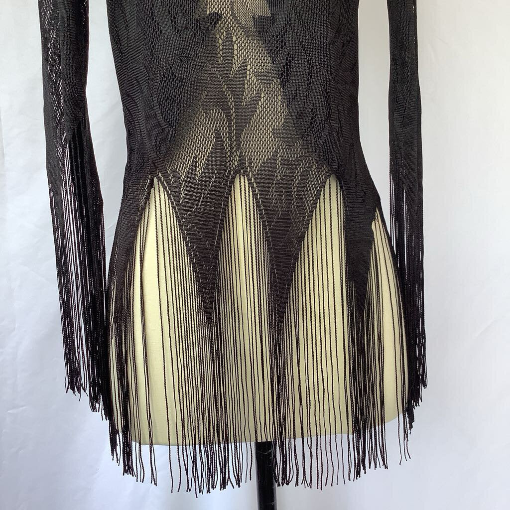 1970s Fredrick's of Hollywood Black Lace Fringe Top