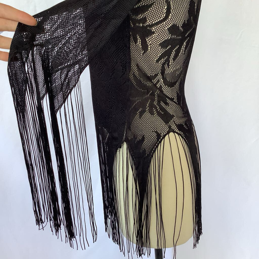1970s Fredrick's of Hollywood Black Lace Fringe Top