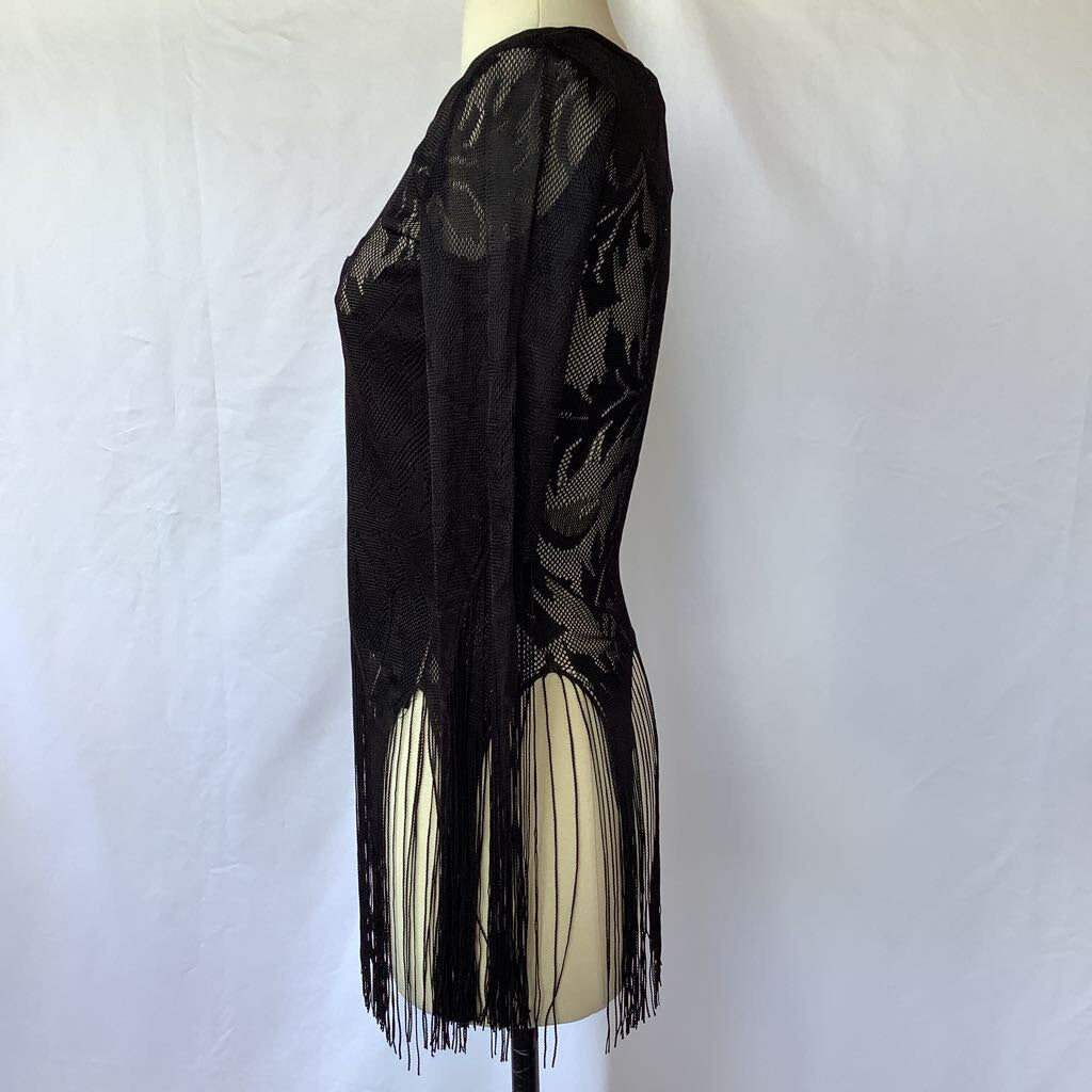 1970s Fredrick's of Hollywood Black Lace Fringe Top