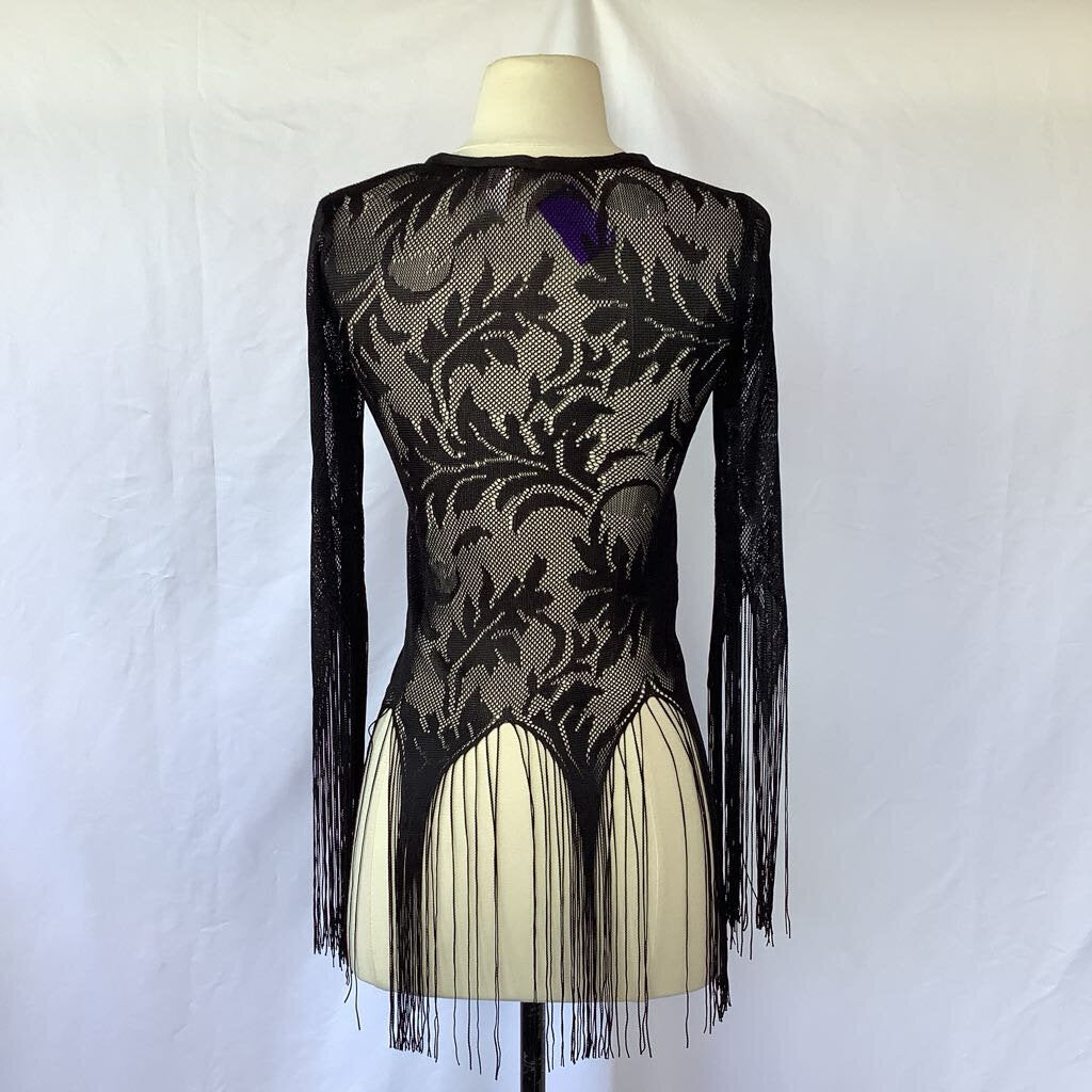 1970s Fredrick's of Hollywood Black Lace Fringe Top