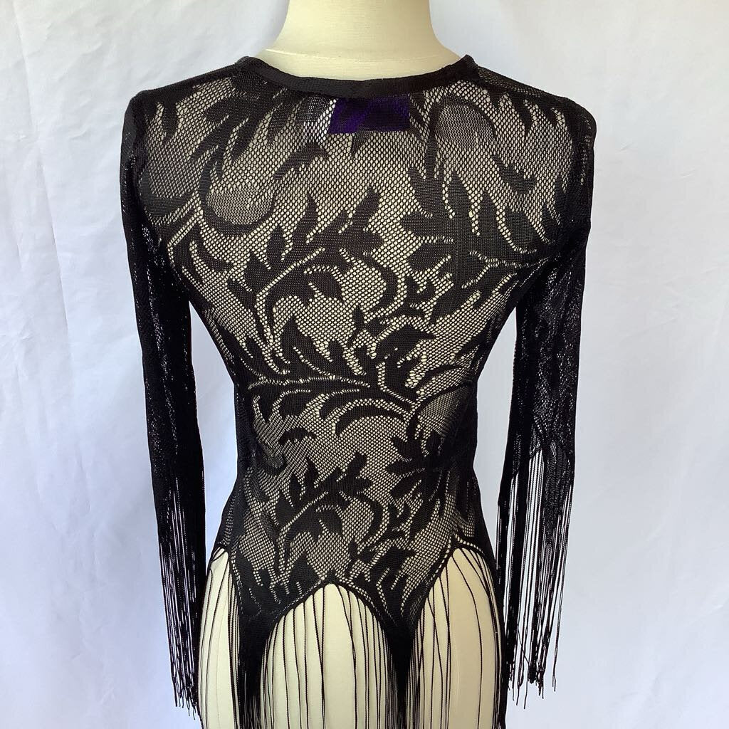 1970s Fredrick's of Hollywood Black Lace Fringe Top
