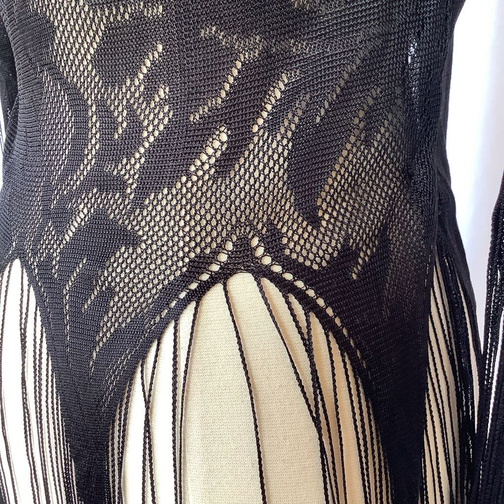 1970s Fredrick's of Hollywood Black Lace Fringe Top