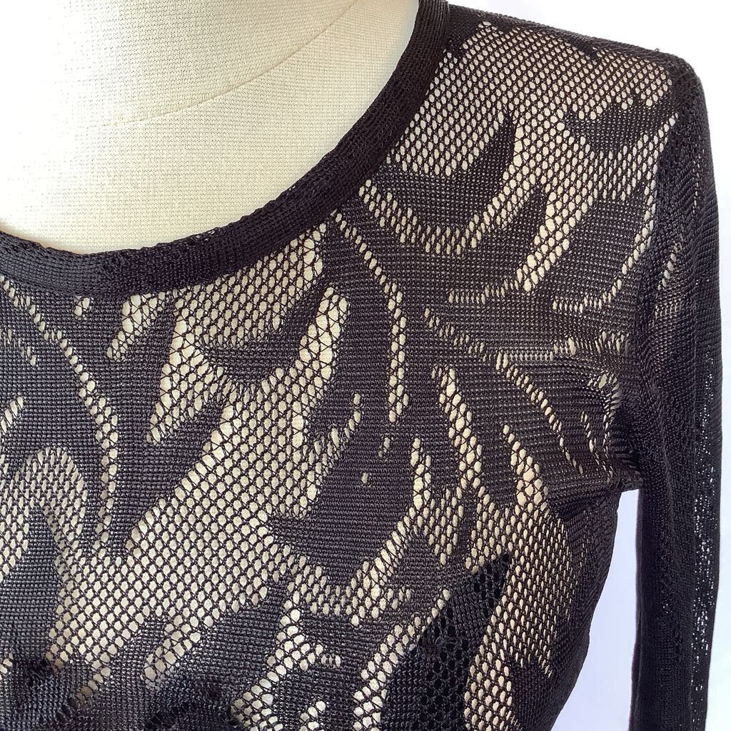 1970s Fredrick's of Hollywood Black Lace Fringe Top