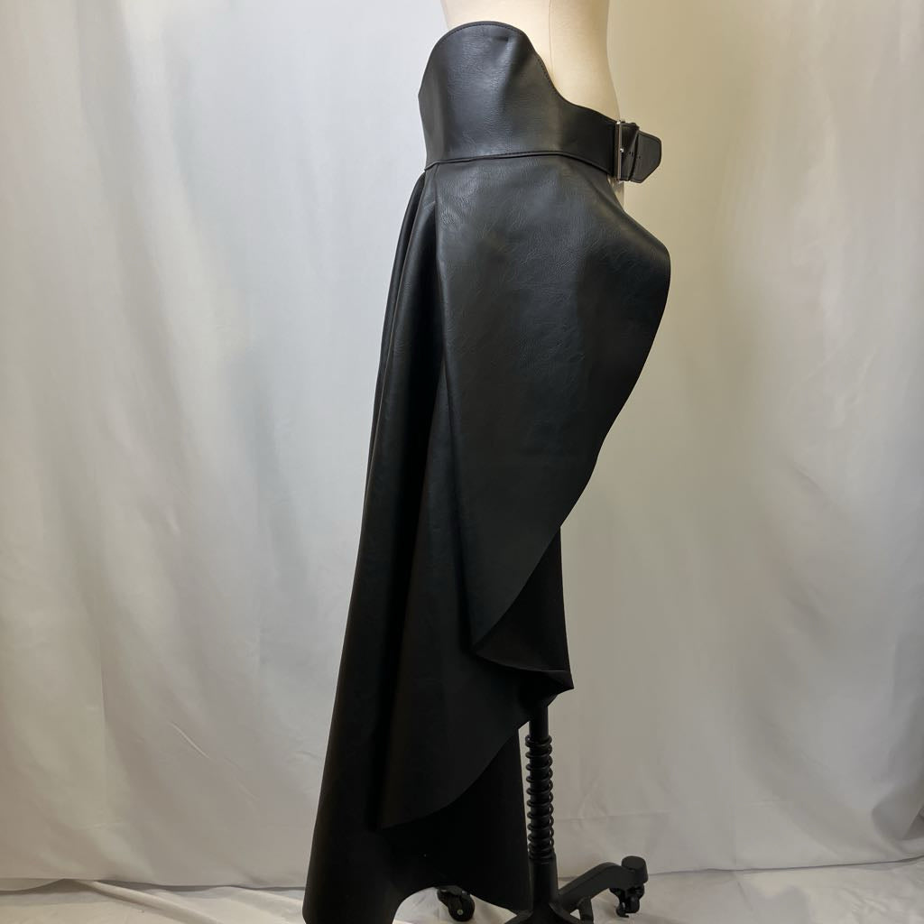 Black Trane Wrap Skirt Faux Leather