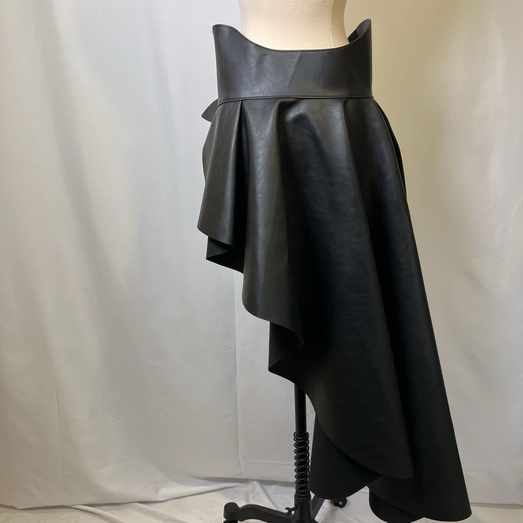Black Trane Wrap Skirt Faux Leather