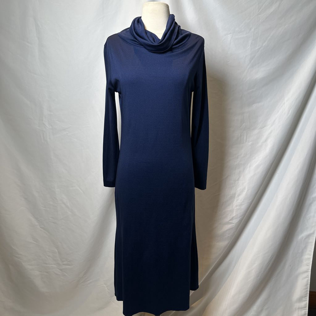 1980s Blue Cowl Neck Minimalist Dress