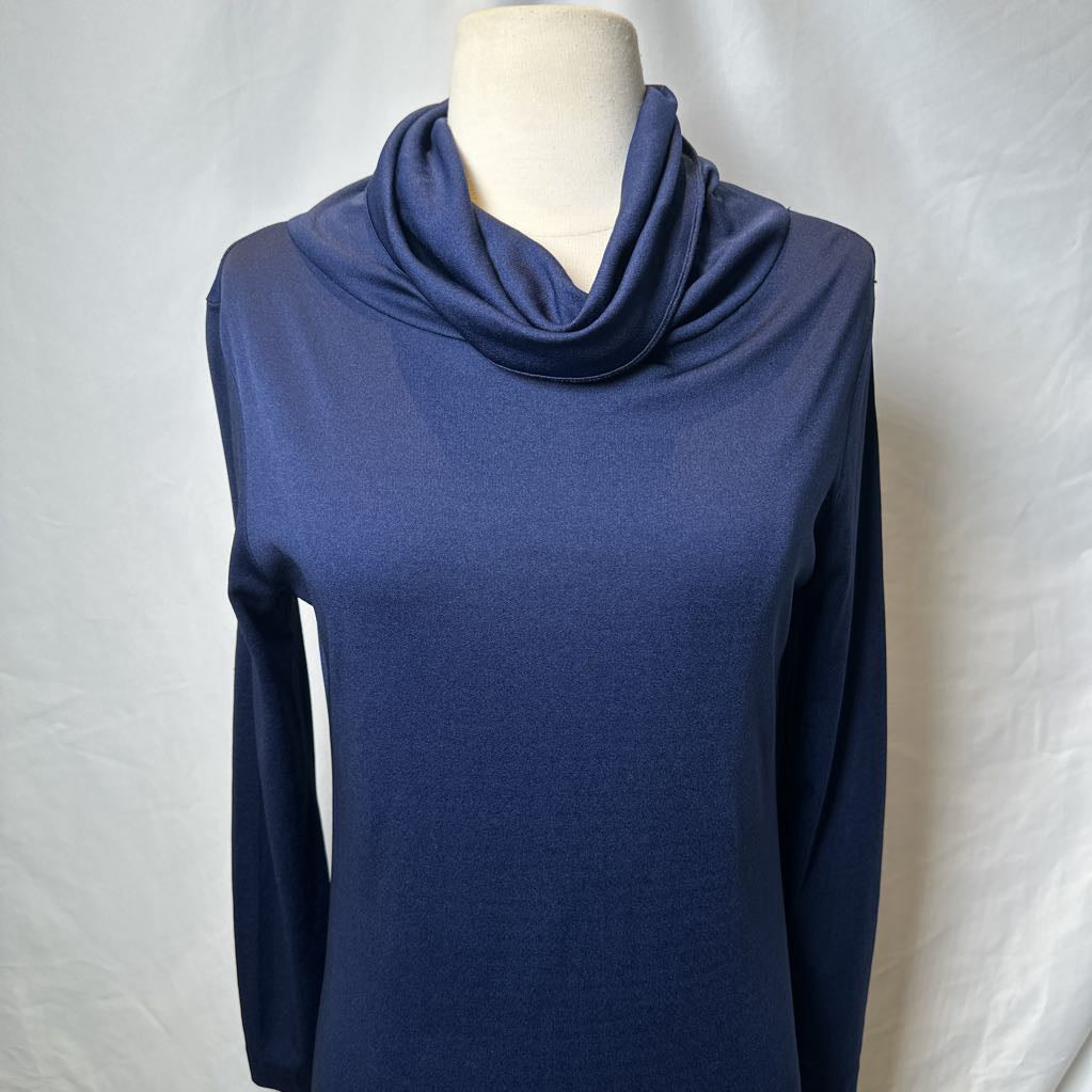 1980s Blue Cowl Neck Minimalist Dress