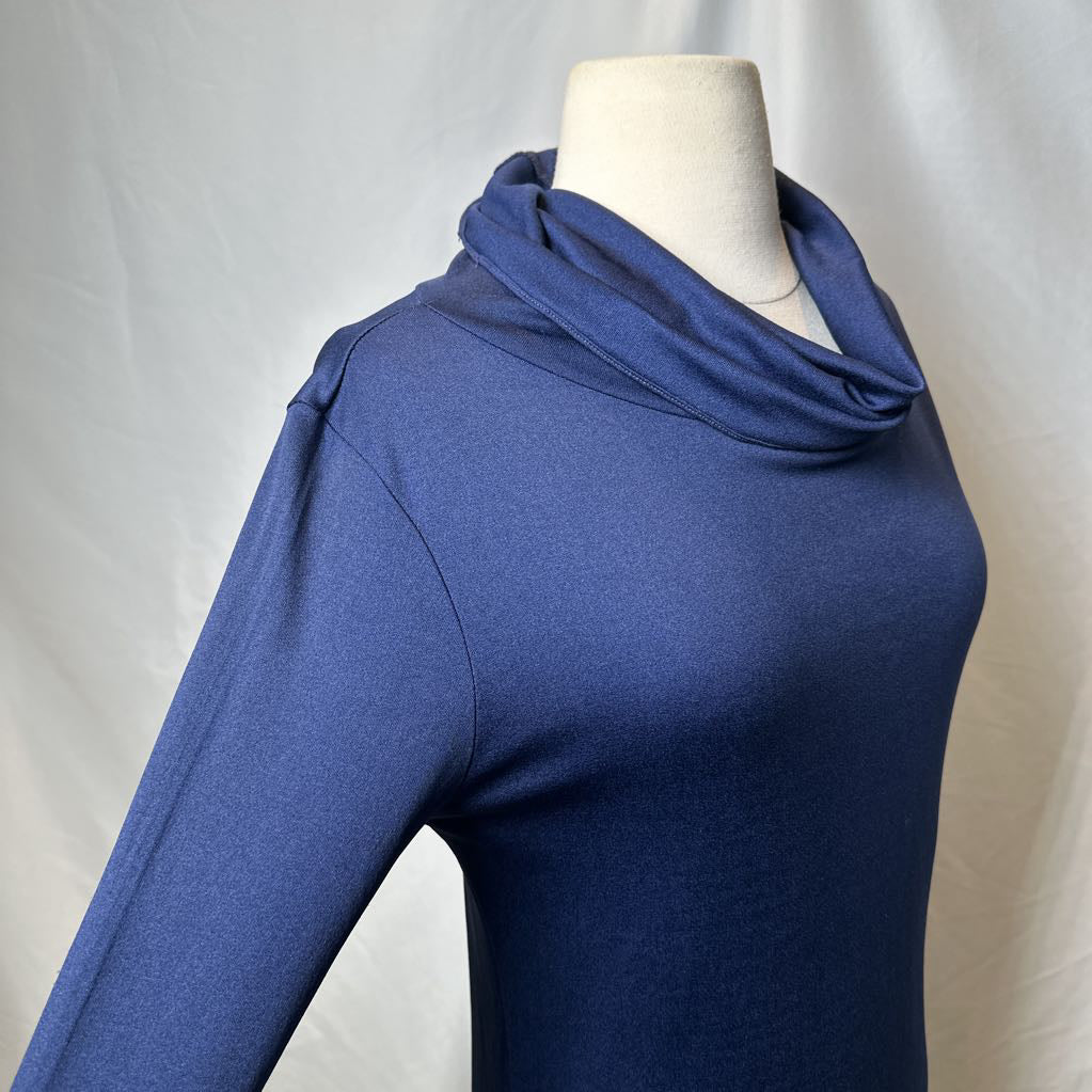 1980s Blue Cowl Neck Minimalist Dress