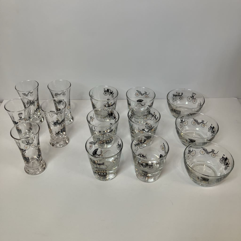 Vintage Libbey Carriage Barware Set of 14