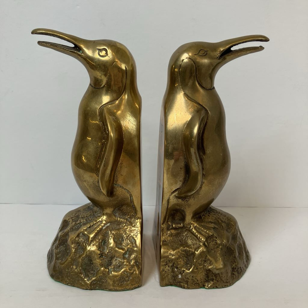 Vintage Brass Penguin Bookends