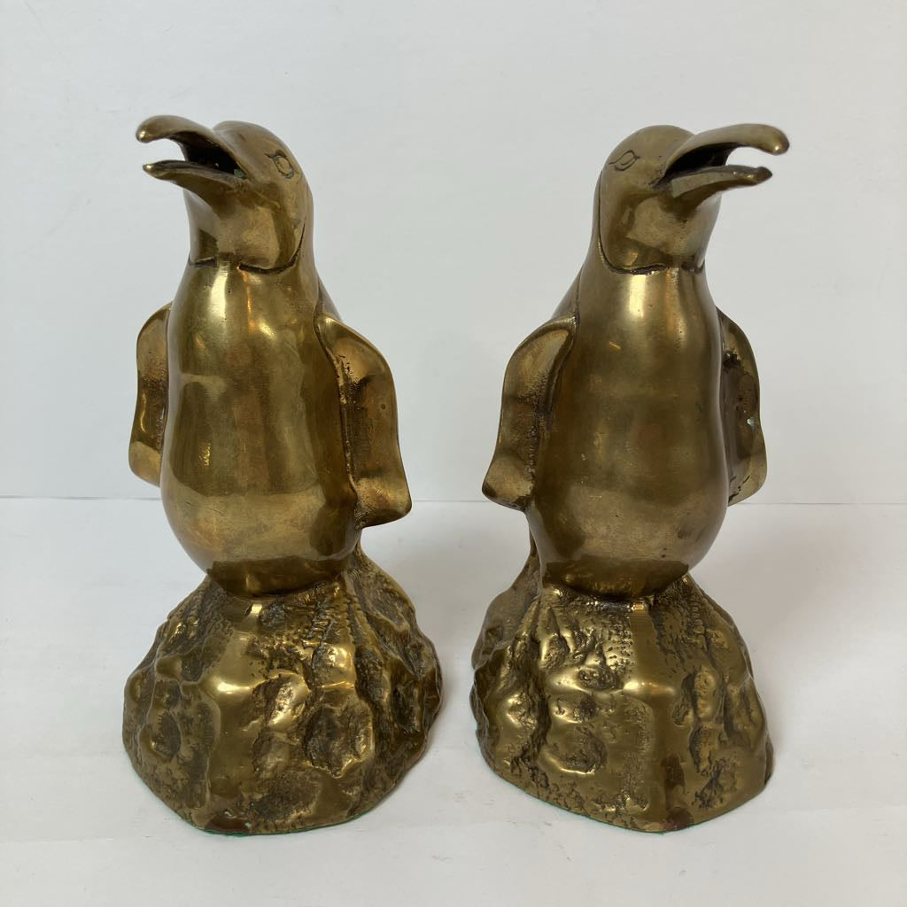 Vintage Brass Penguin Bookends