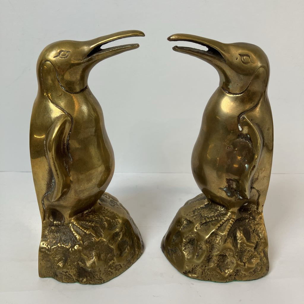 Vintage Brass Penguin Bookends