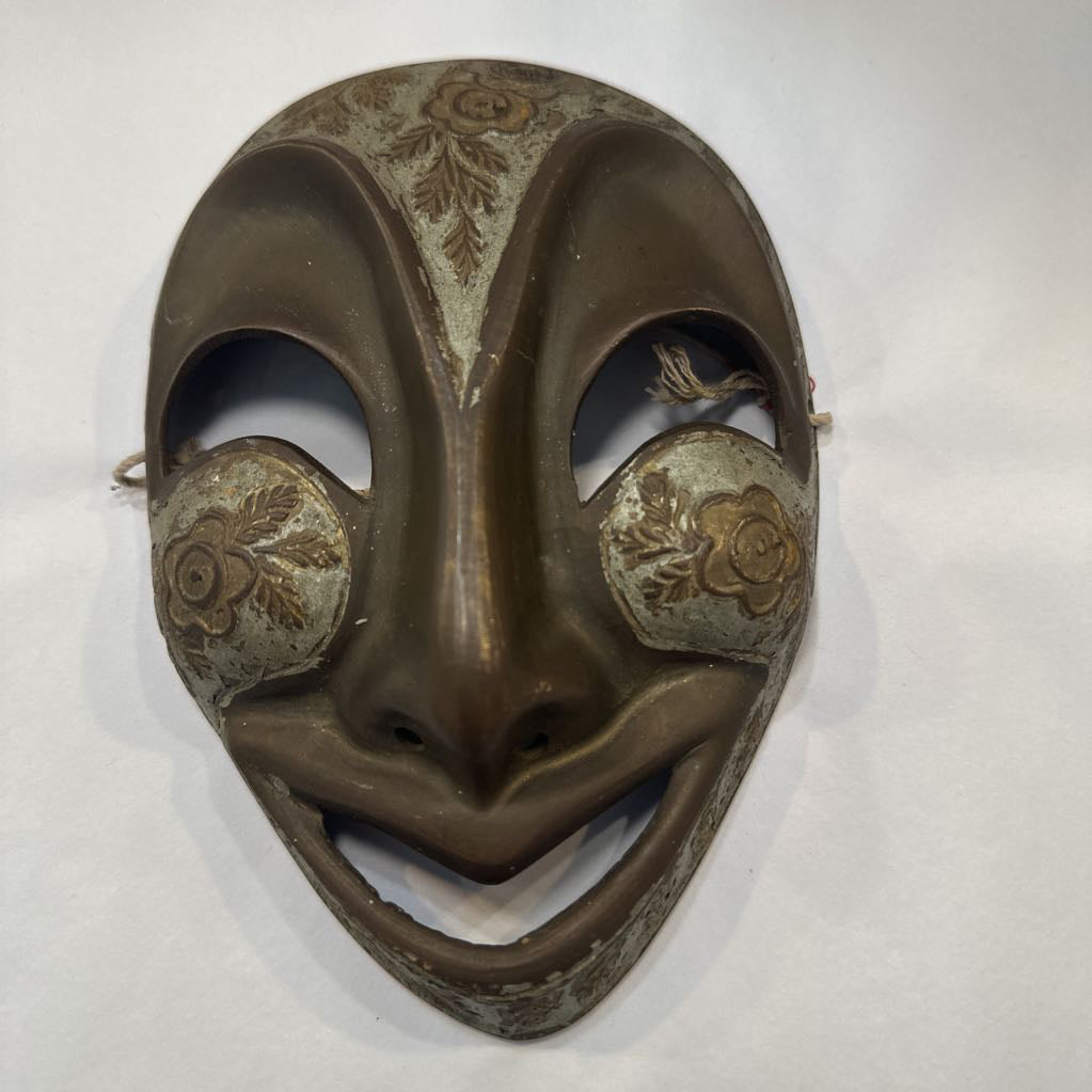 Vintage Brass Mask w/ Engraved Floral Detail