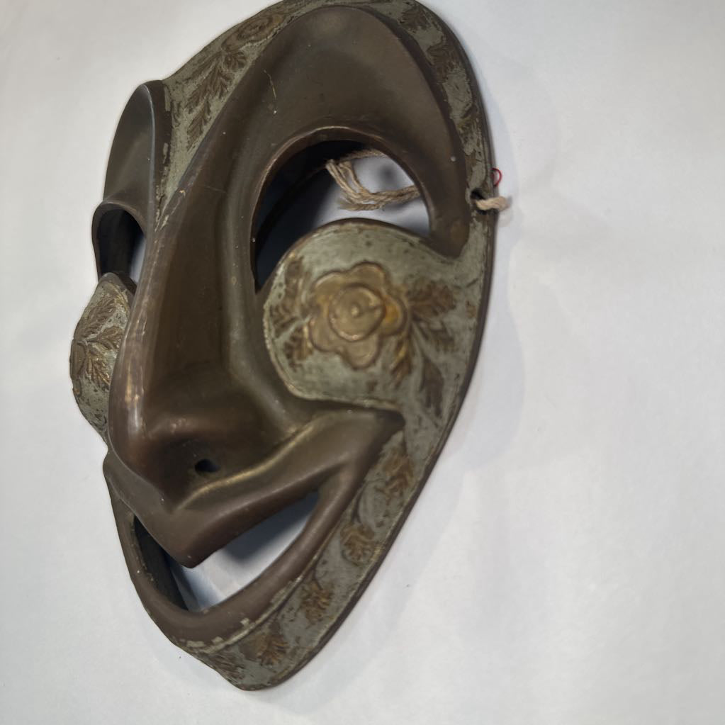 Vintage Brass Mask w/ Engraved Floral Detail